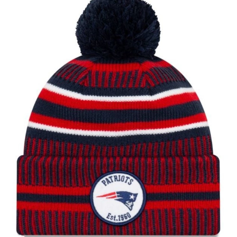 New England Patriots NFL New Era Knit Hat with Logo and removable Pom NWT